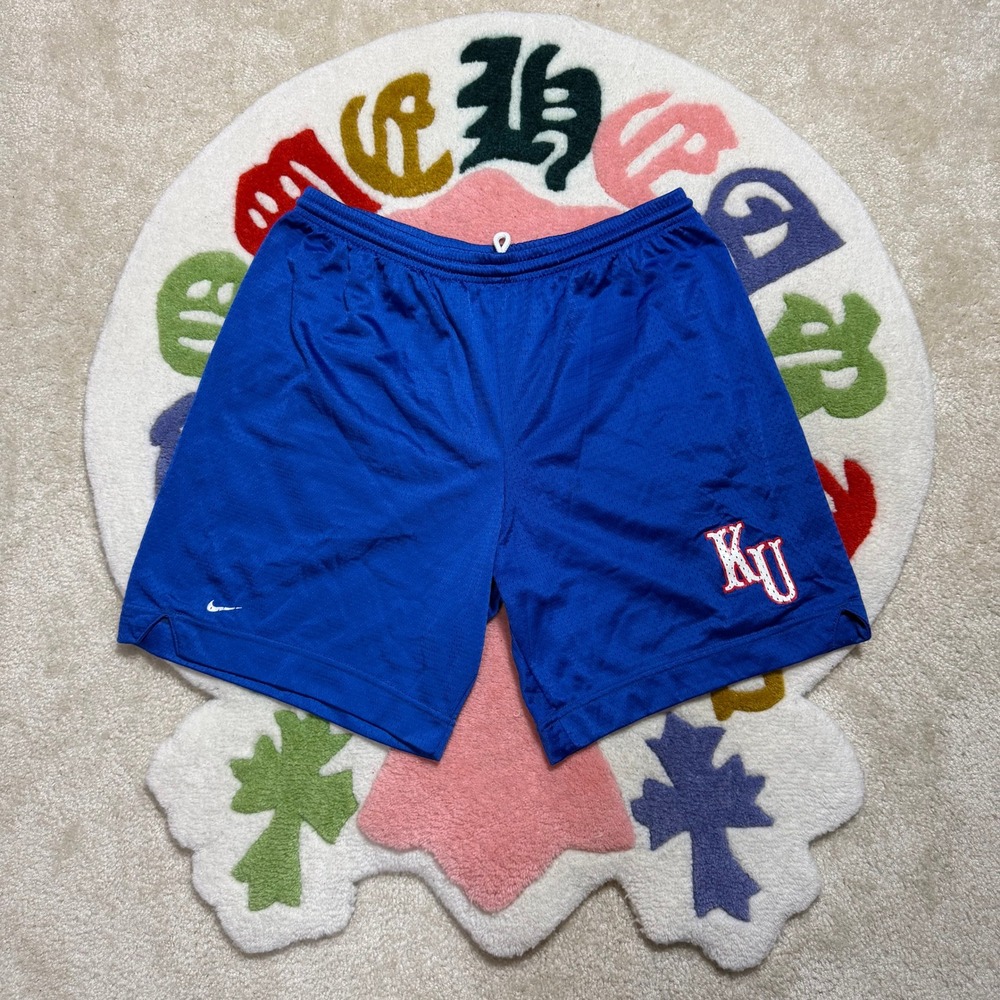 Vintage Nike Kansas Jayhawks KU Basketball Shorts Blue Mesh Mens Medium 90s USA